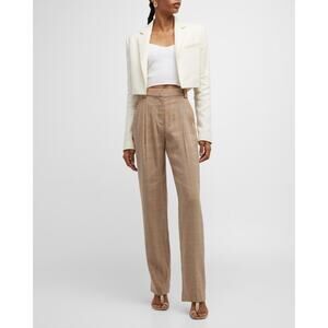 A.L.C. Linen Blend Fynn Plaid Straight-Leg Dress Pants Pleated Size 14 NWOT